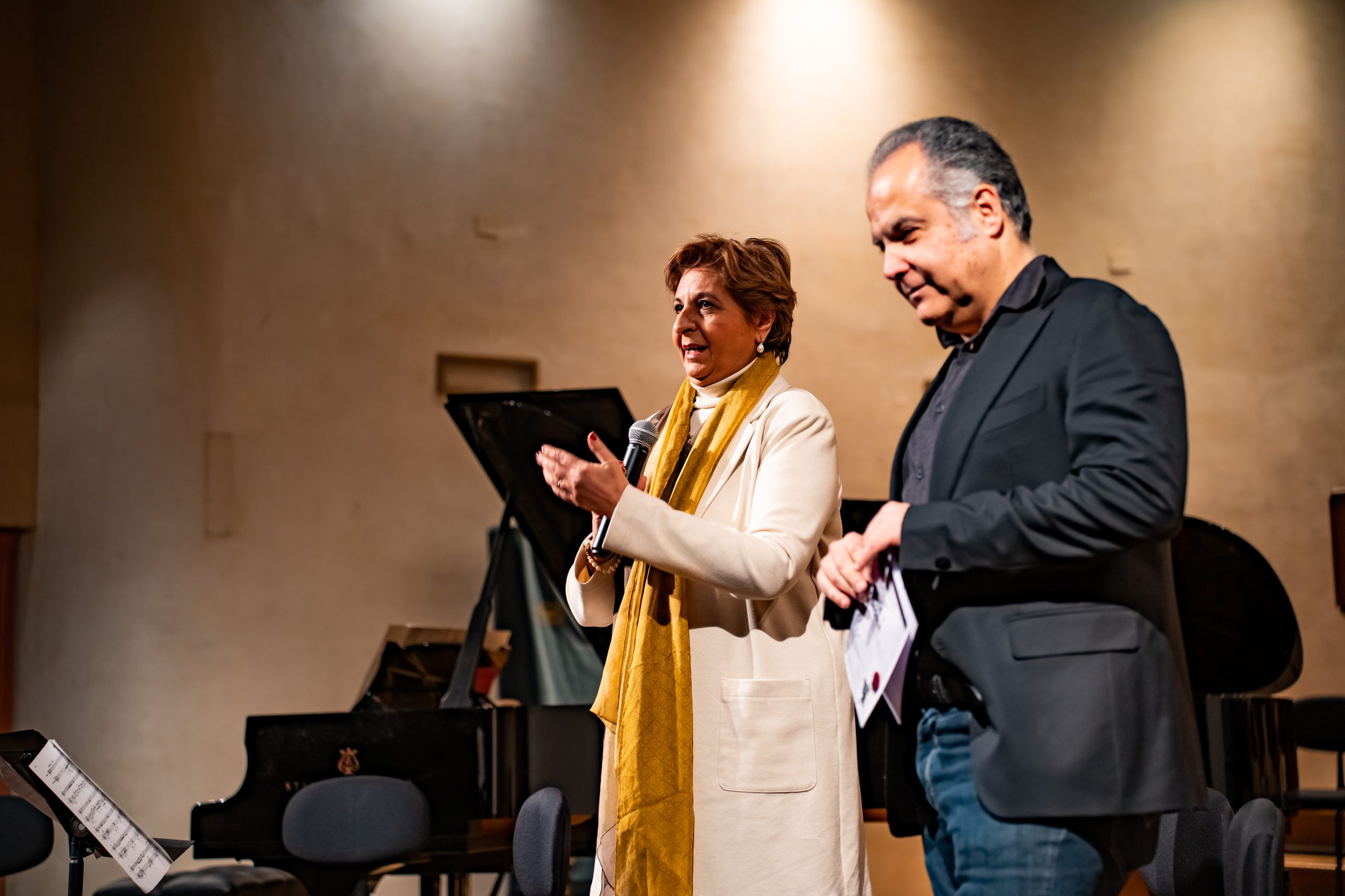 Da sinistra: Rosa Maria Di Giorgi, Giorgio Albiani. Foto di Stefan Heisu