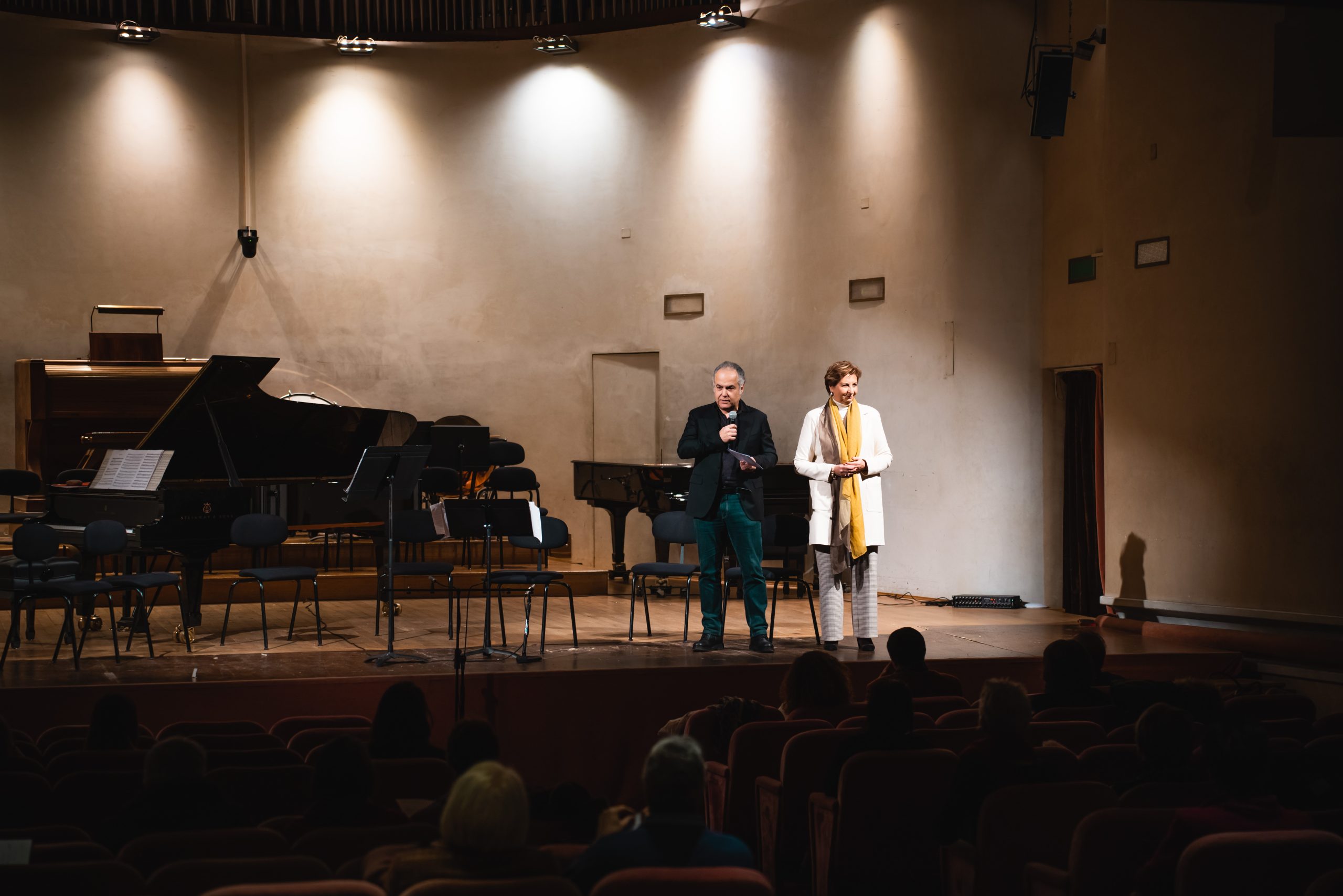 Da sinistra: Rosa Maria Di Giorgi, Giorgio Albiani. Foto di Stefan Heisu