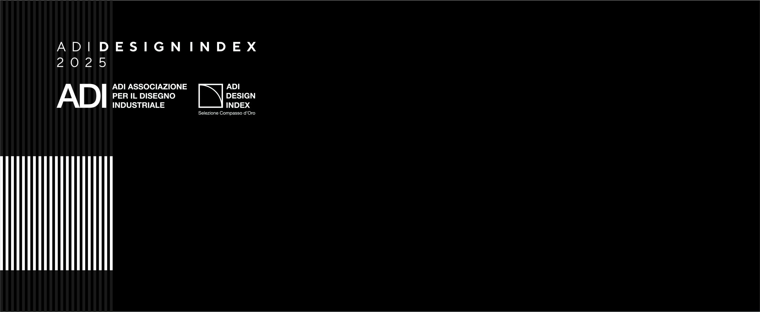 Logo ADI Design Index 2025 con testo Associazione per il Disegno Industriale e Selezione Compasso d'Oro.