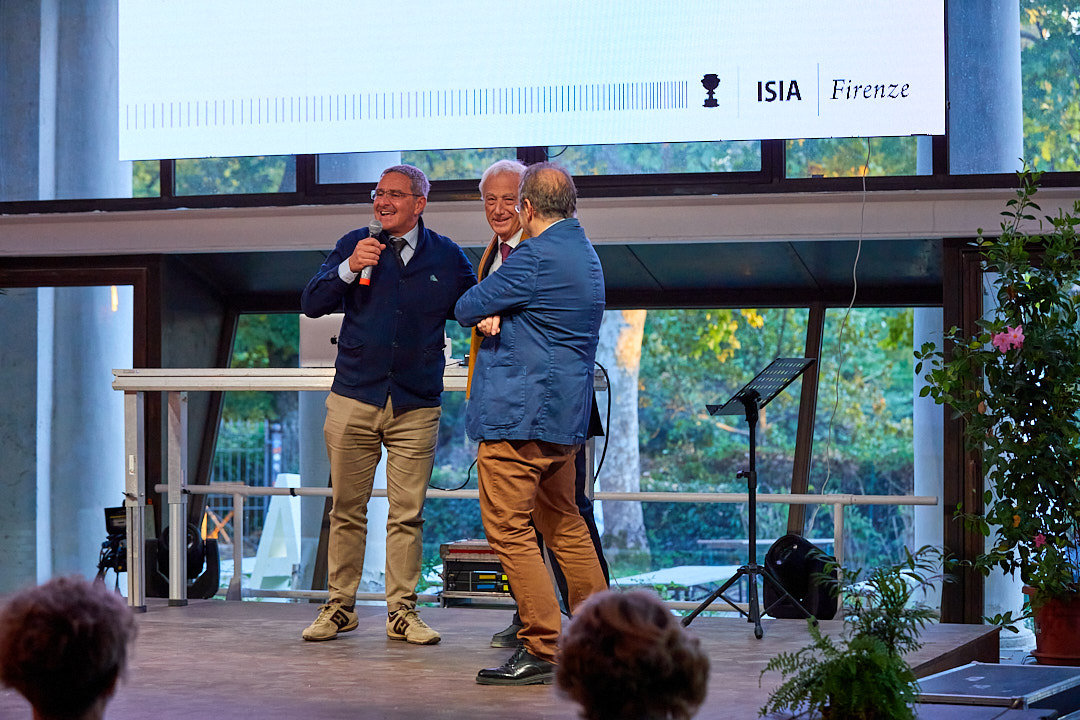 Claudio Mastrodicasa, Francesco Fumelli e Vincenzo Bonelli, durante la presentazione per la nuova sede e il nuovo sito ISIA Firenze, presso la Limonaia di Villa Strozzi