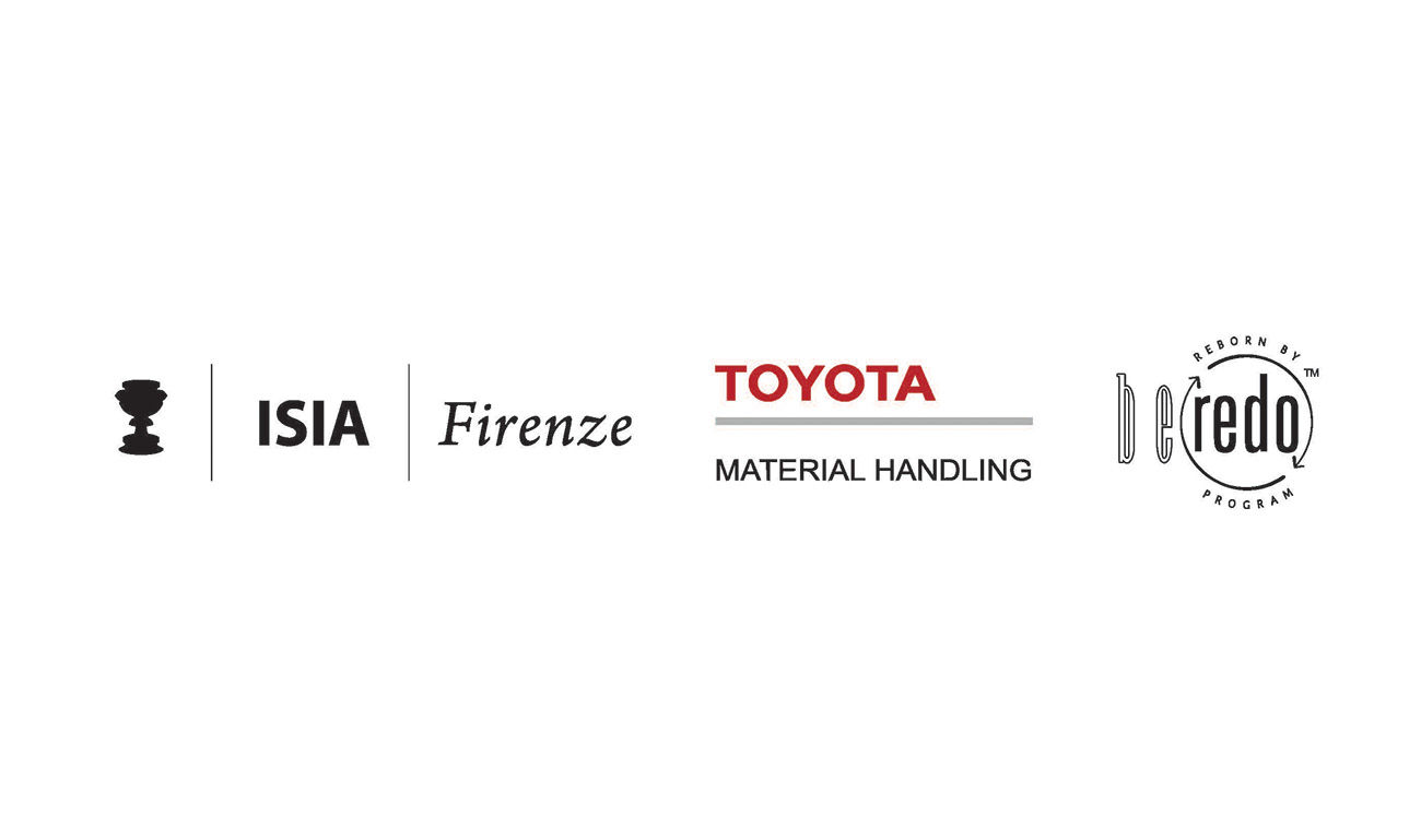 Loghi di ISIA Firenze, Toyota Material Handling e Be Redo Program, rappresentanti di design e innovazione sostenibile.