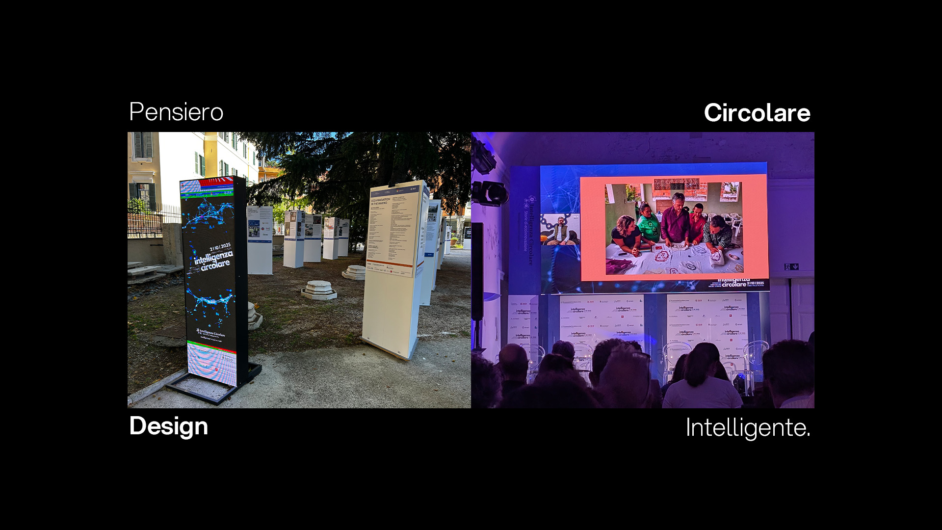 Esposizione di design circolare e conferenza intelligenza artificiale con il tema Pensiero Circolare.