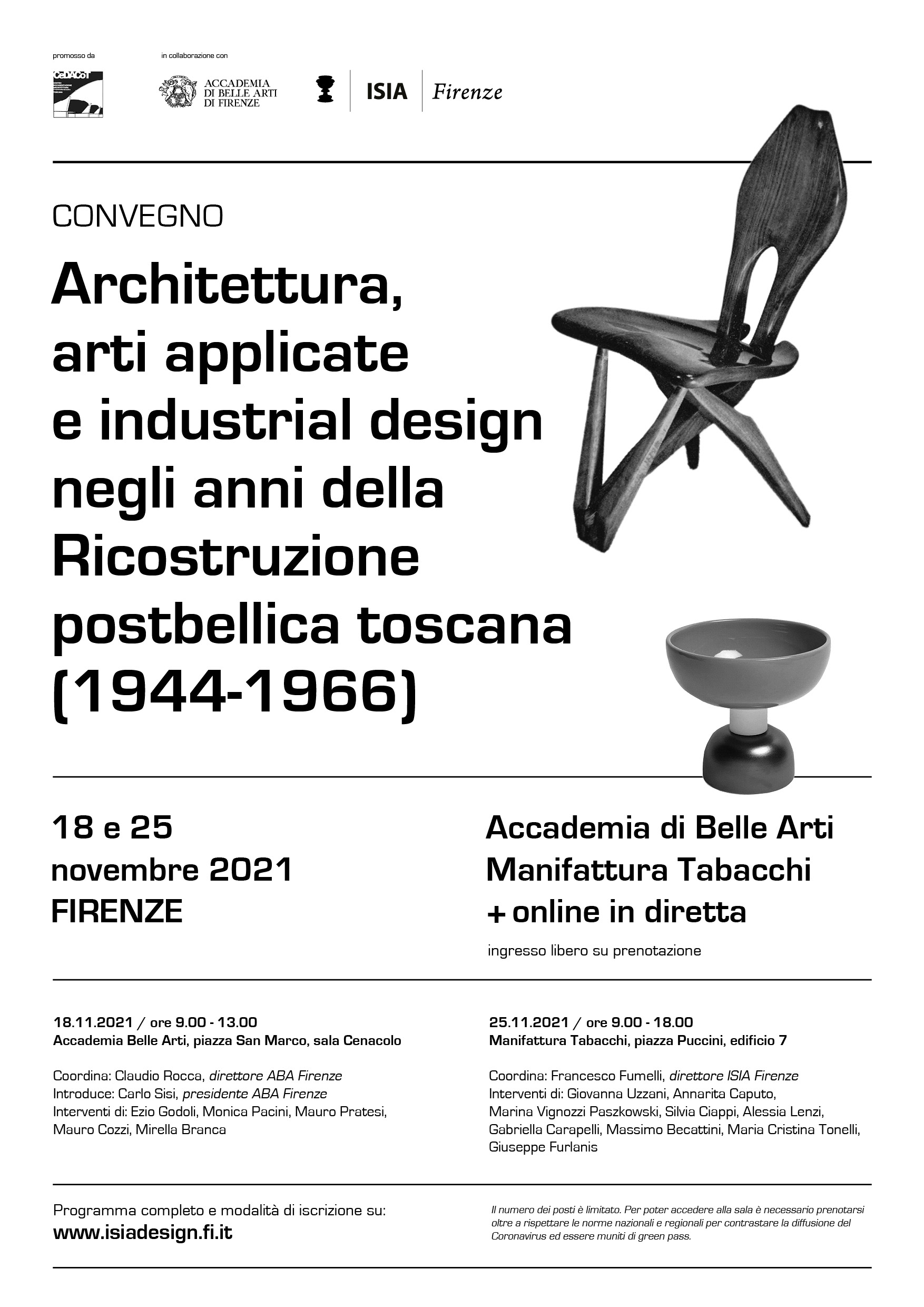 Manifesto del convegno su: Architettura, arti applicate e industrial design negli anni della Ricostruzione postbellica toscana (1944-1966)